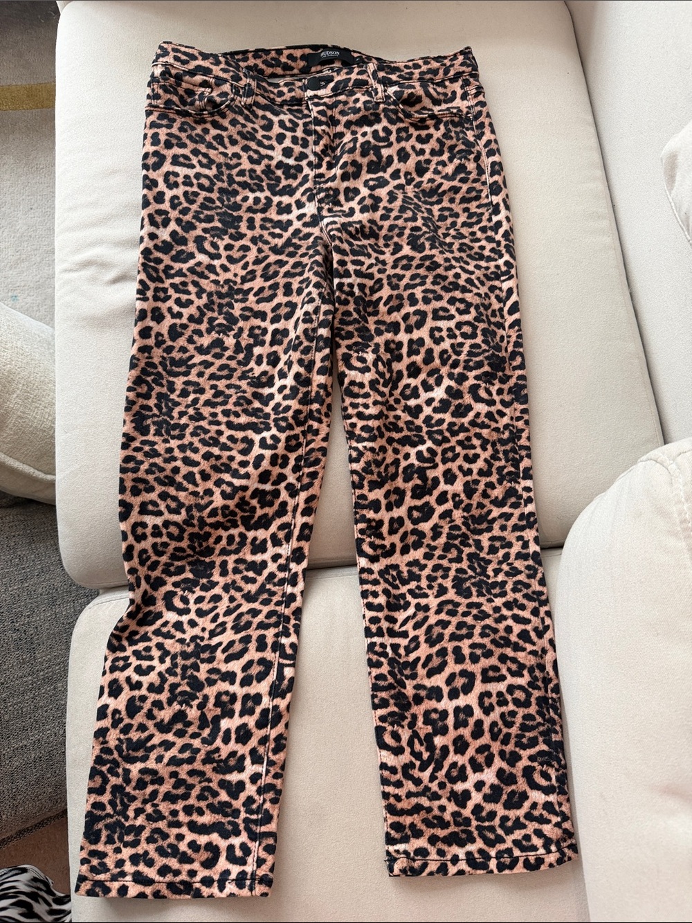 Hudson Jeans Leopard Print Straight Leg Jeans - Pink/Brown Size L